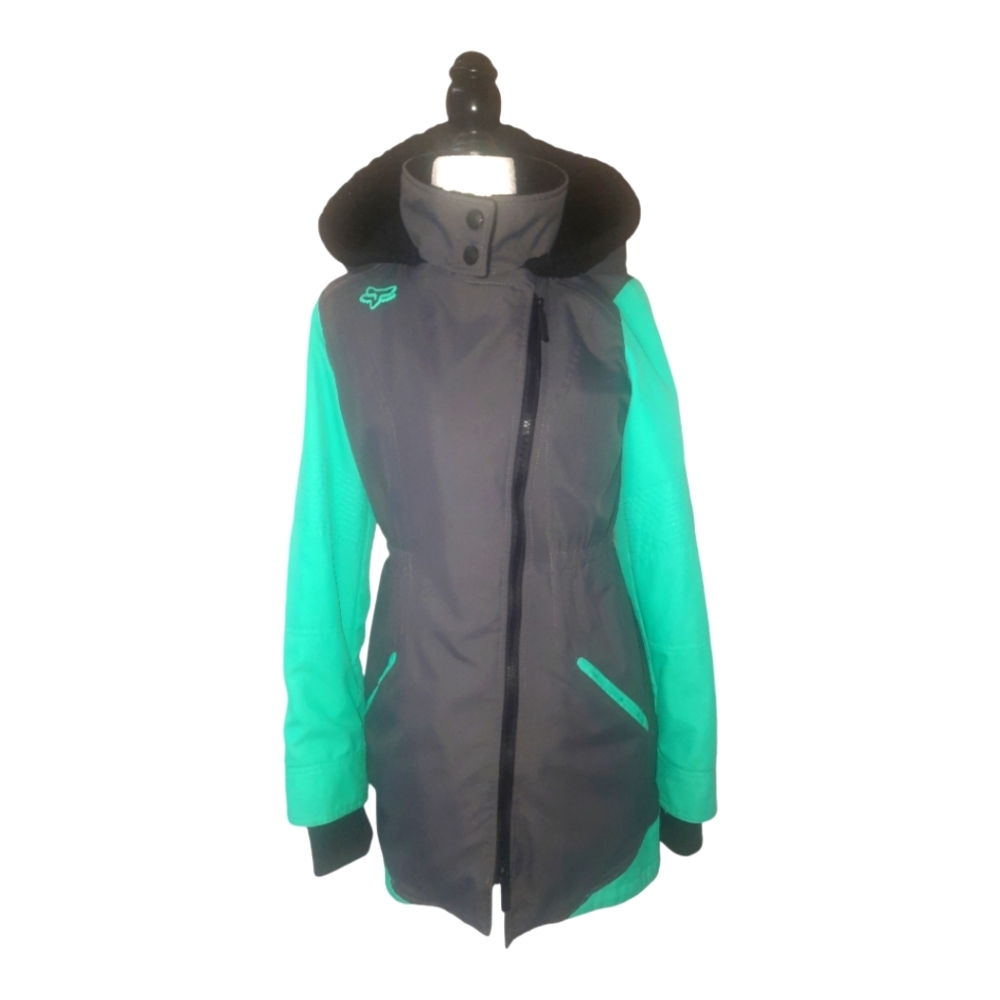 Fox Racing Women's Jacket Insulated  Black & Teal Sherpa Lined Hoodie PTP 19"